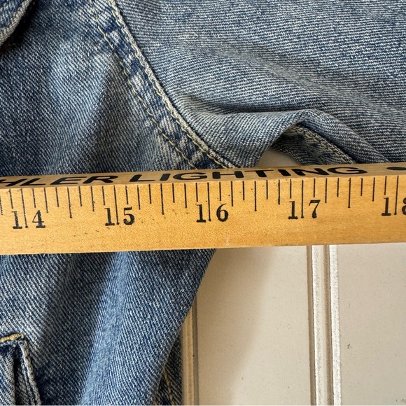 Free People Jean Jacket Women's 4 Blue Multicolor Aztec Baja Print Distressed - Picture 4 of 11